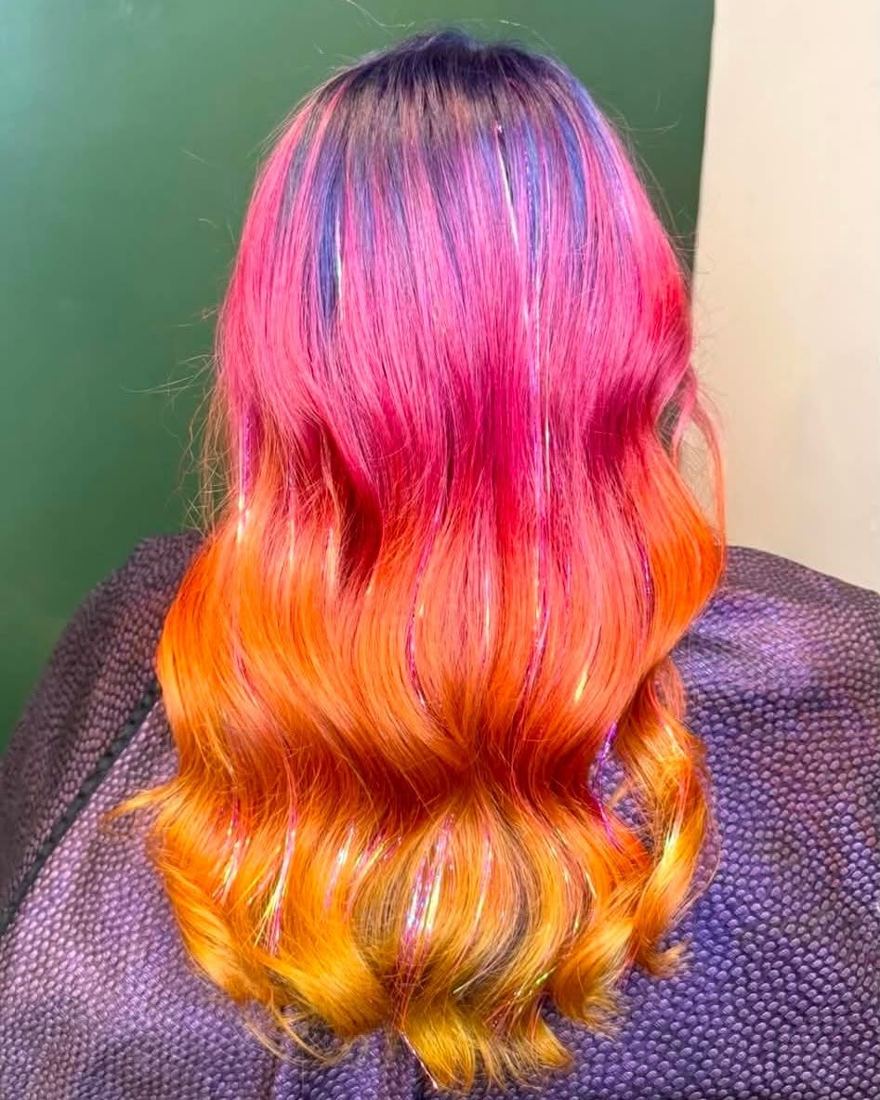 Pink and orange sunset colour melt with soft curls
