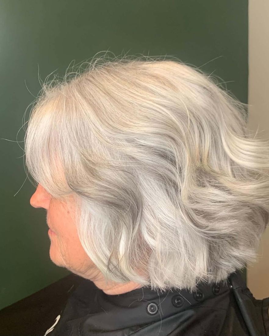 Silver white layered bob